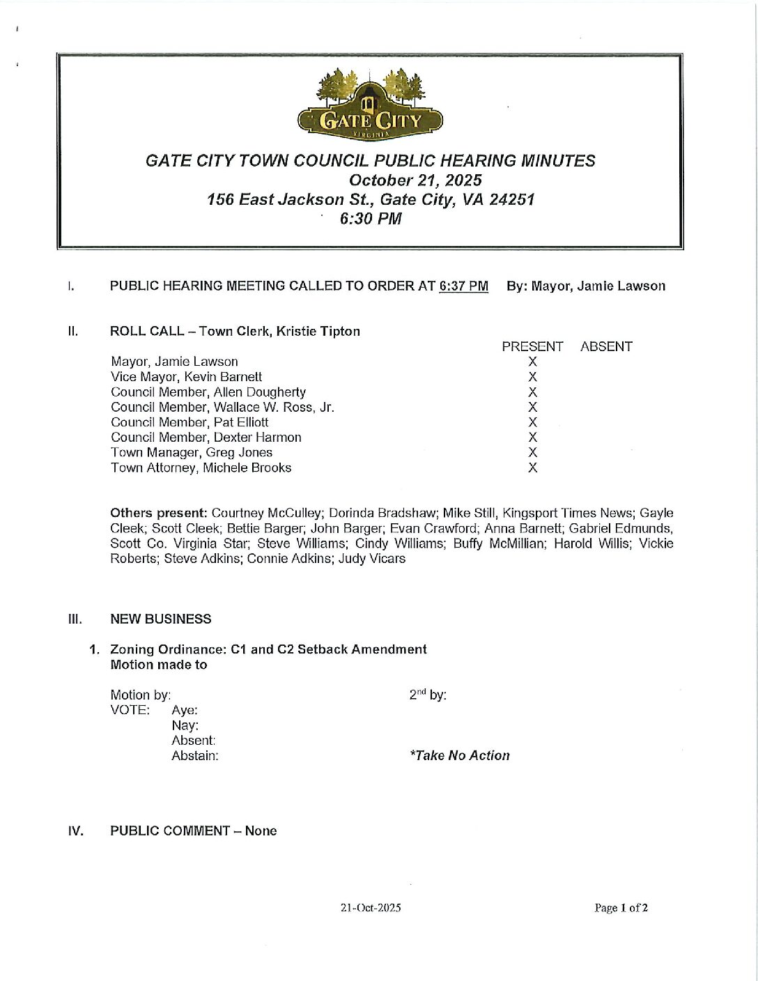 SIGNED Minutes Public Hearing C1 & C2 21-Oct-2025 Public Hearing on Commercial Zoning Setbacks for C-1 and C-2 Districts