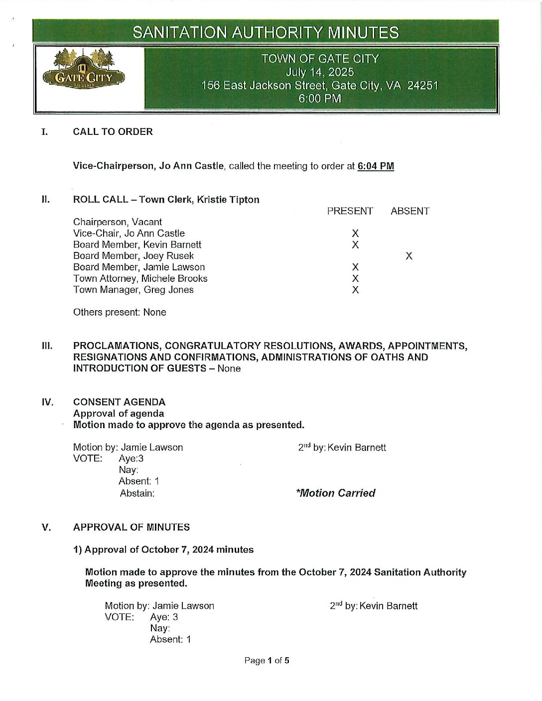 Sanitation Authority Meeting 18-Nov-2025 SANITATION AUTHORITY MINUTES