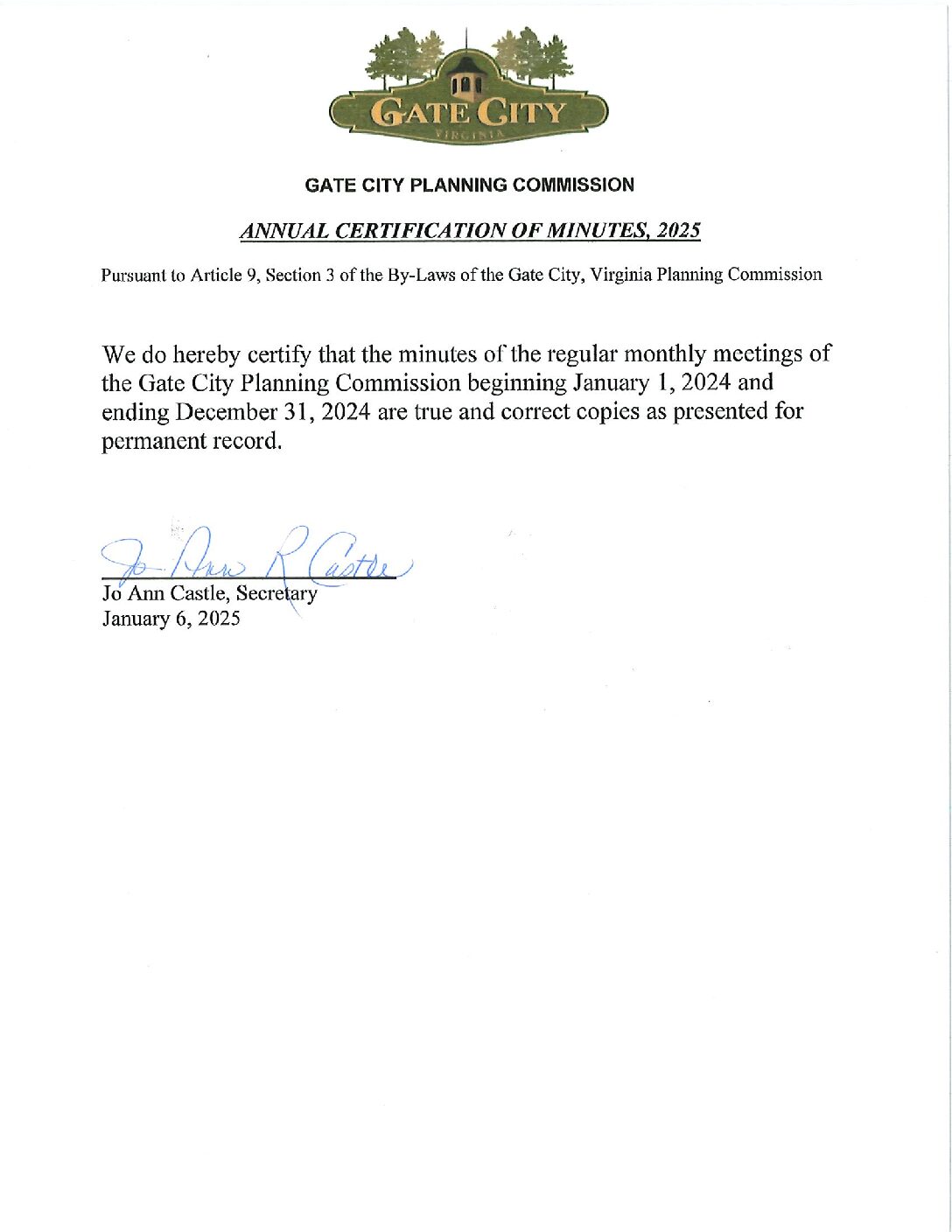 2025 Annual Certification of Minutes 06-Jan-2026 2025 Annual Certification of Minutes