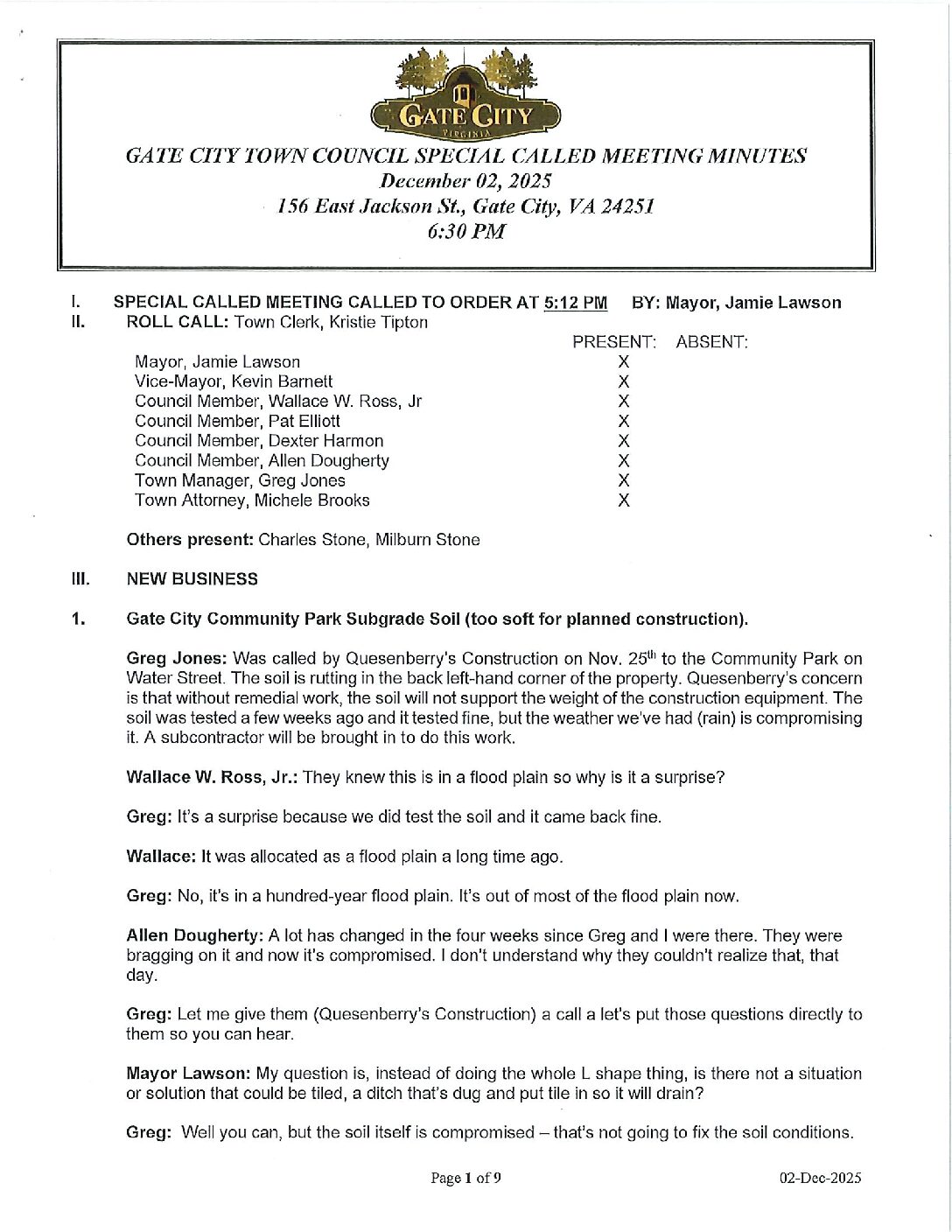 SPECIAL CALLED MEETING MINUTES