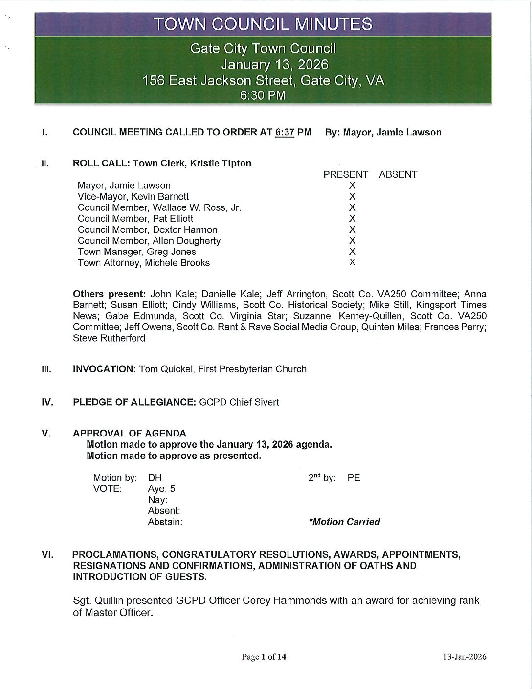 01 - SIGNED MINUTES 13-Jan-2026 TOWN COUNCIL MINUTES